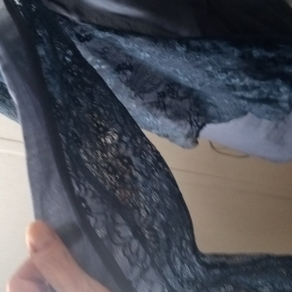 Elegant  Navy blue,Blouse with Lace Details, Cottage Core, Silk, Cotton - Picture 8 of 11